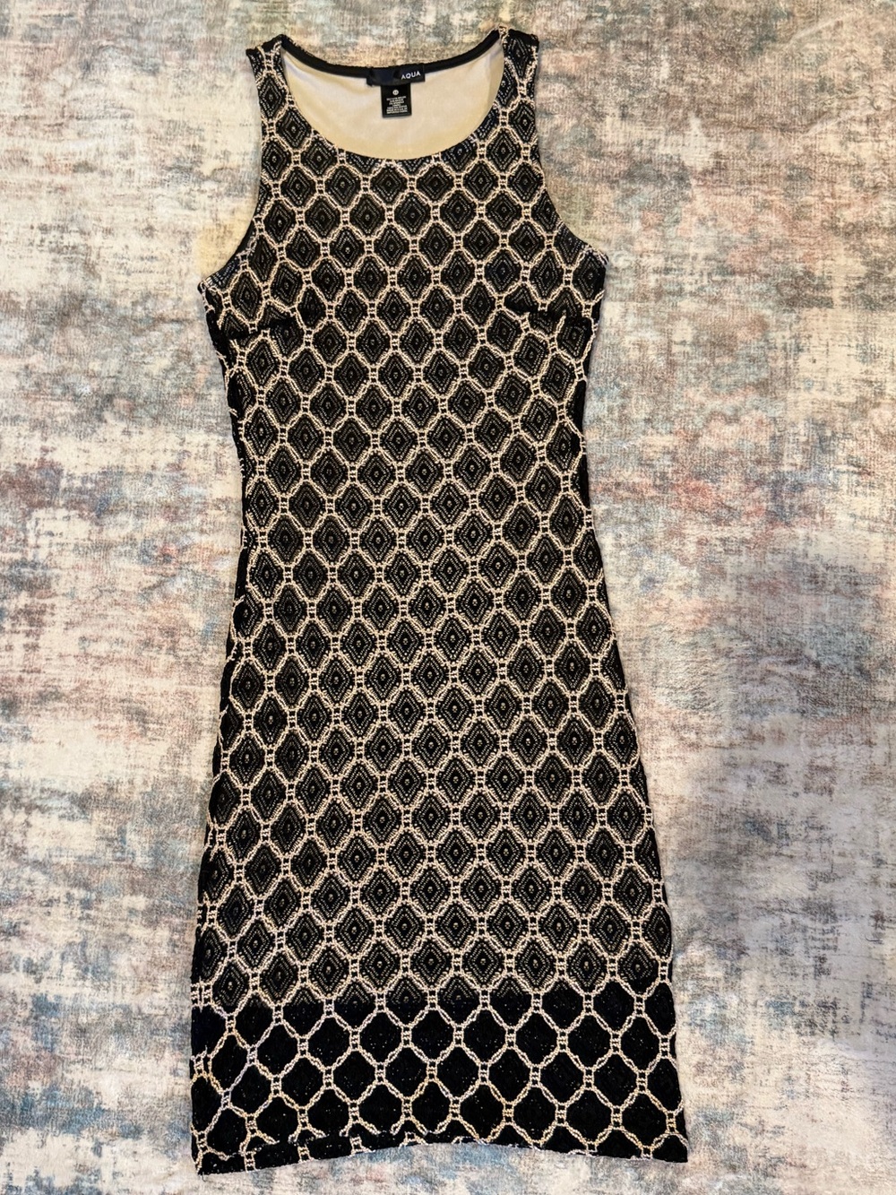 Aqua Black and Cream Sleeveless Midi Crochet Dress
